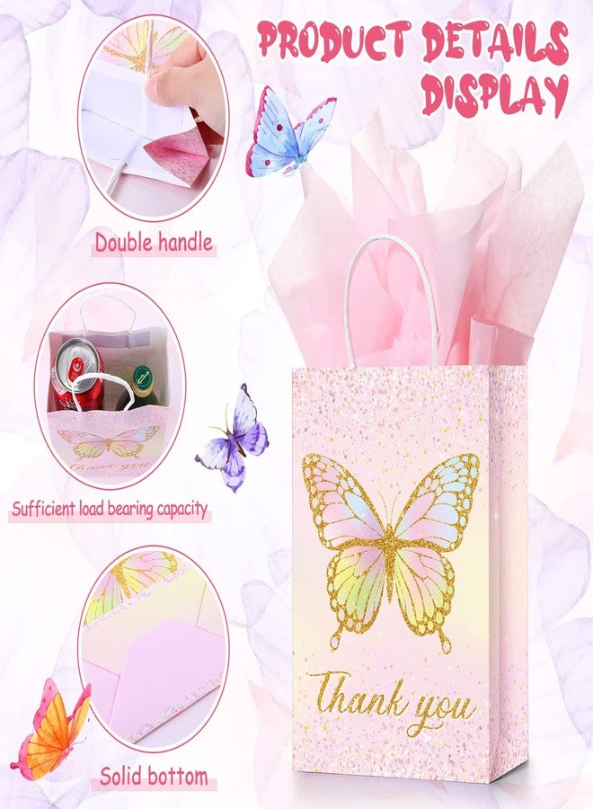 Leinuosen 16 Sets Butterfly Party Favor Bags with Tissue Paper,Pink Purple Goodie Bags for Kids Girls,Floral Treat Totes with Handles for Birthday,Baby Shower,Party,Wedding(Glitter Style) - Image 5